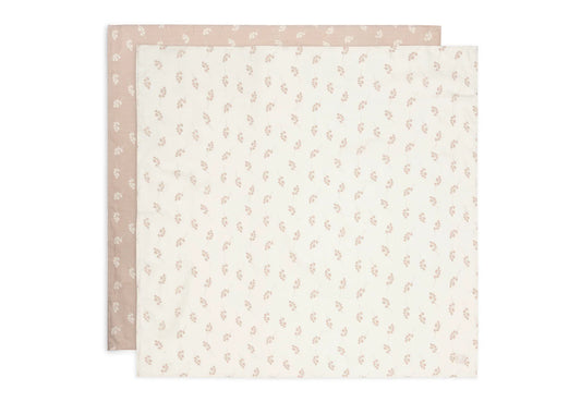 2er Set Musselintücher "Twig Wild Rose" mit Olivenzweig-Motiv von Jollein, 115x115cm