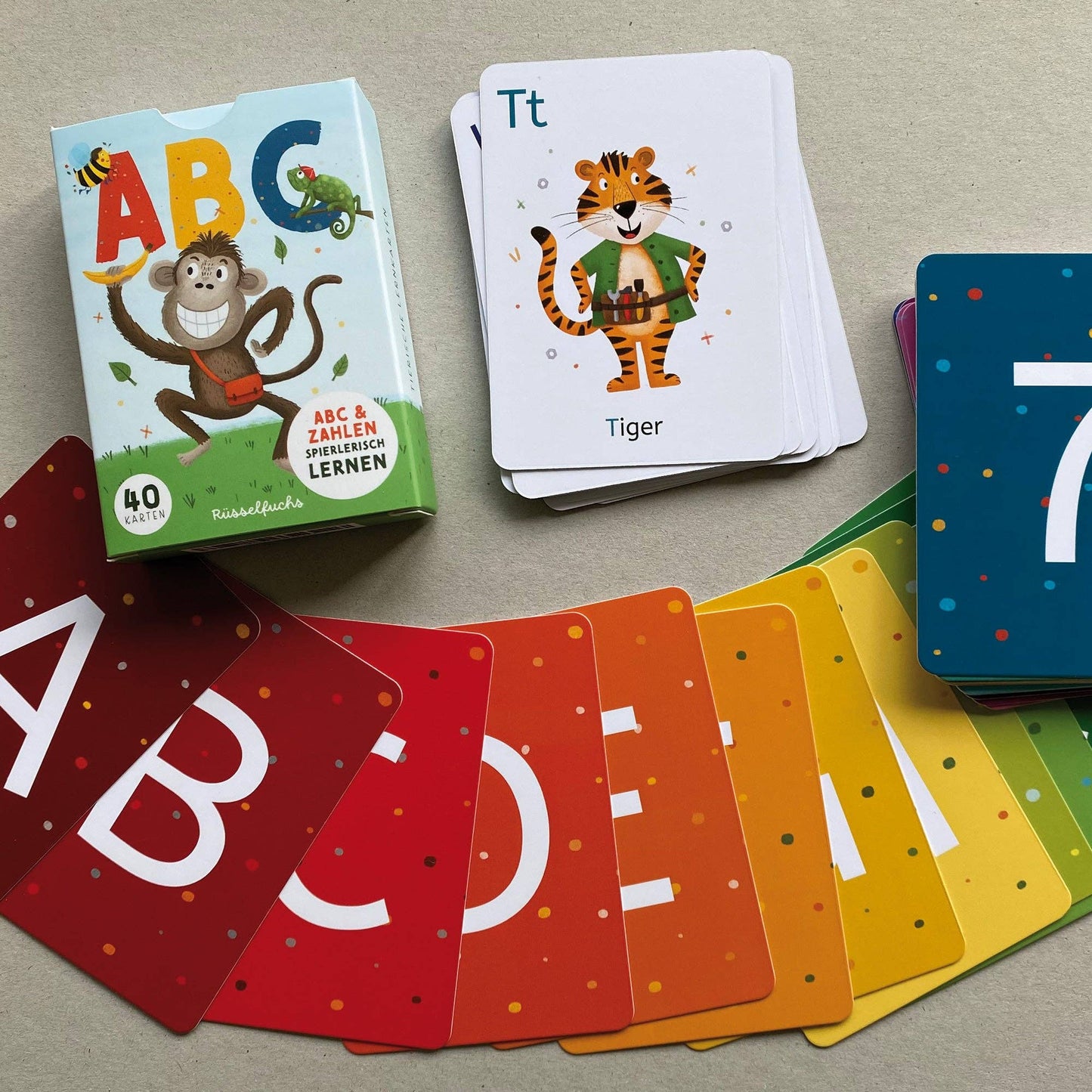 ABC-Kartenset mit 30 Buchstabenkarten und 10 Zahlenkarten von Rüsselfuchs
