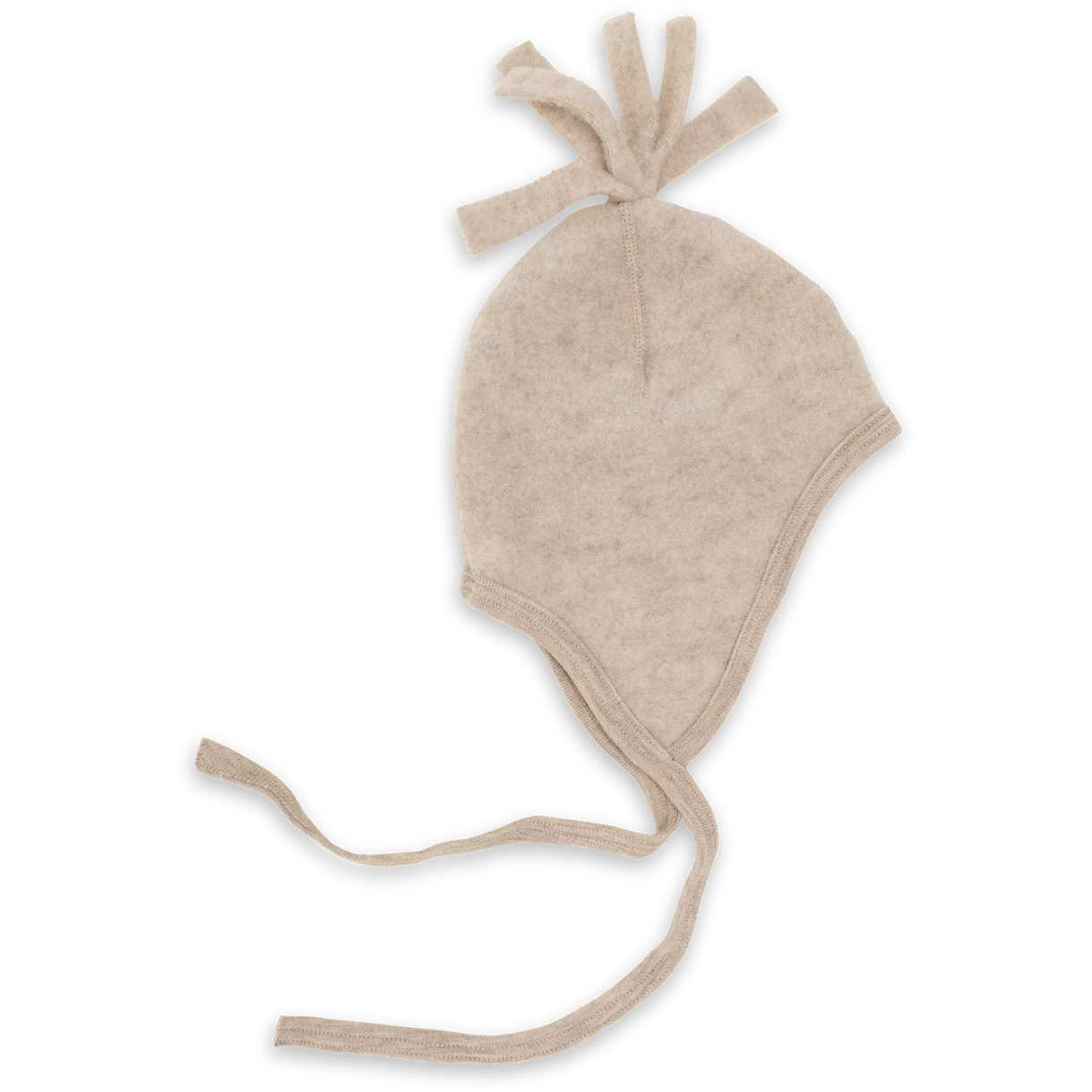 Beige Mütze zum Binden mit Bommel in "Sand Melange" von Engel Natur