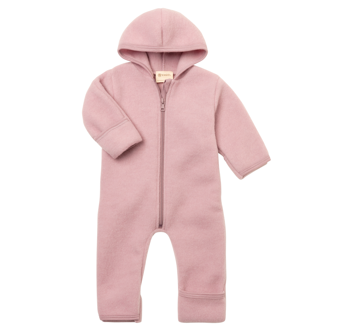 Rosa Wollfleece-Kapuzenoverall "Rosenholz Melange" mit Reißverschluss von Engel