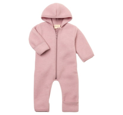 Rosa Wollfleece-Kapuzenoverall "Rosenholz Melange" mit Reißverschluss von Engel