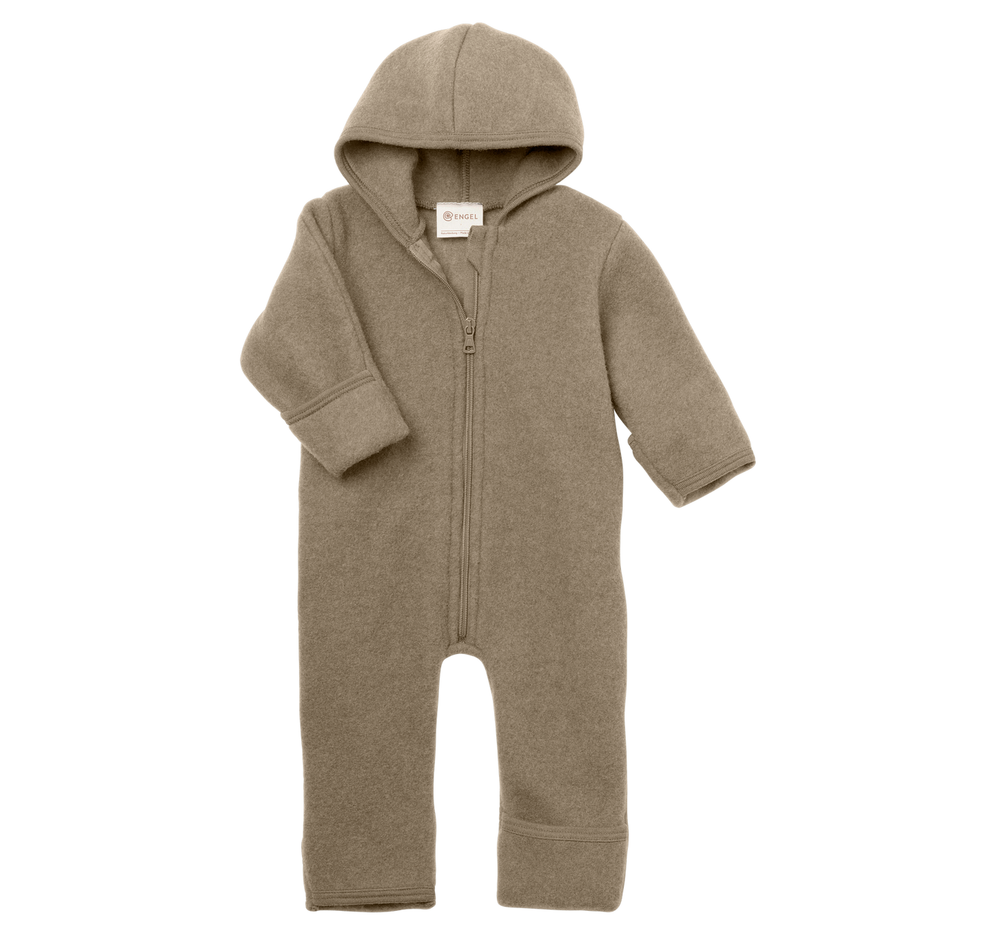 Beiger Wollfleece-Kapuzenoverall "Walnuss Melange" mit Reißverschluss von Engel