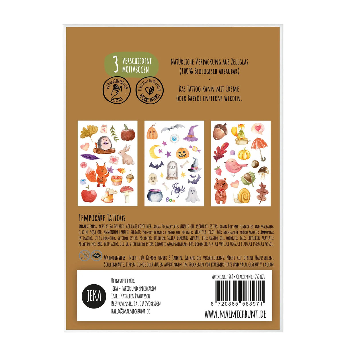 Halloween Tattoos, 3 assorted sheets