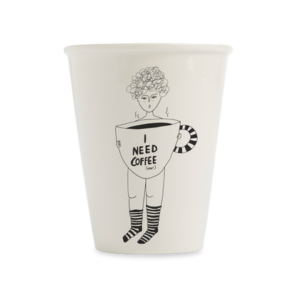 Tasse "I need Coffee" aus Porzellan von helen b.