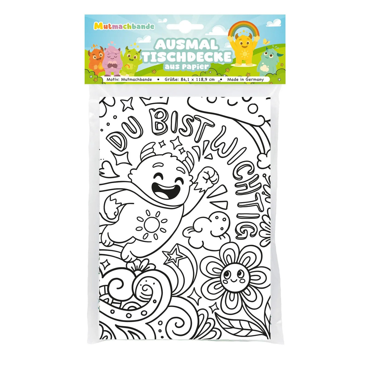 Ausmaltischdecke "Mutmachbande" aus Papier zum Ausmalen für Kinder