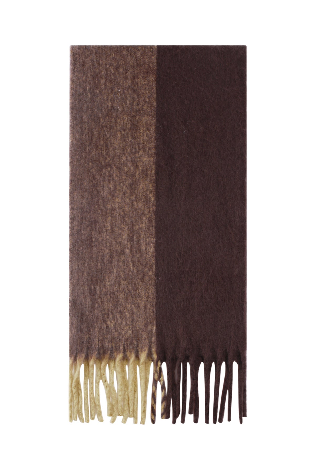 Kuscheliger zweifarbiger Schal in Braun mit Fransen, 50x185cm
