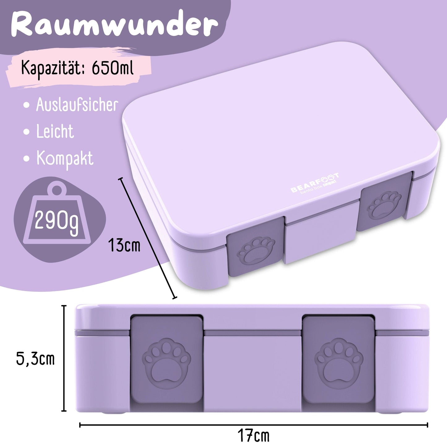 Lila Brotdose mit Fächern, leicht & auslaufsicher