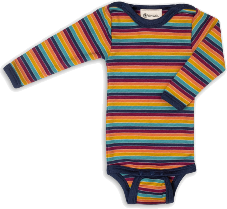 Bunter Babybody aus Wolle/Seide mit Streifen von Engel