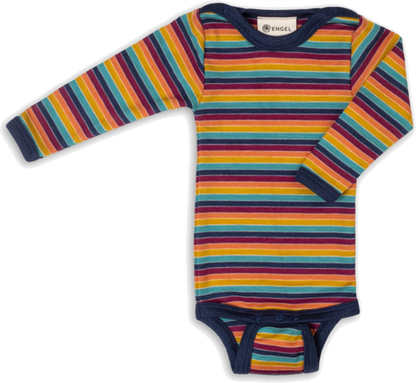 Bunter Babybody aus Wolle/Seide mit Streifen von Engel