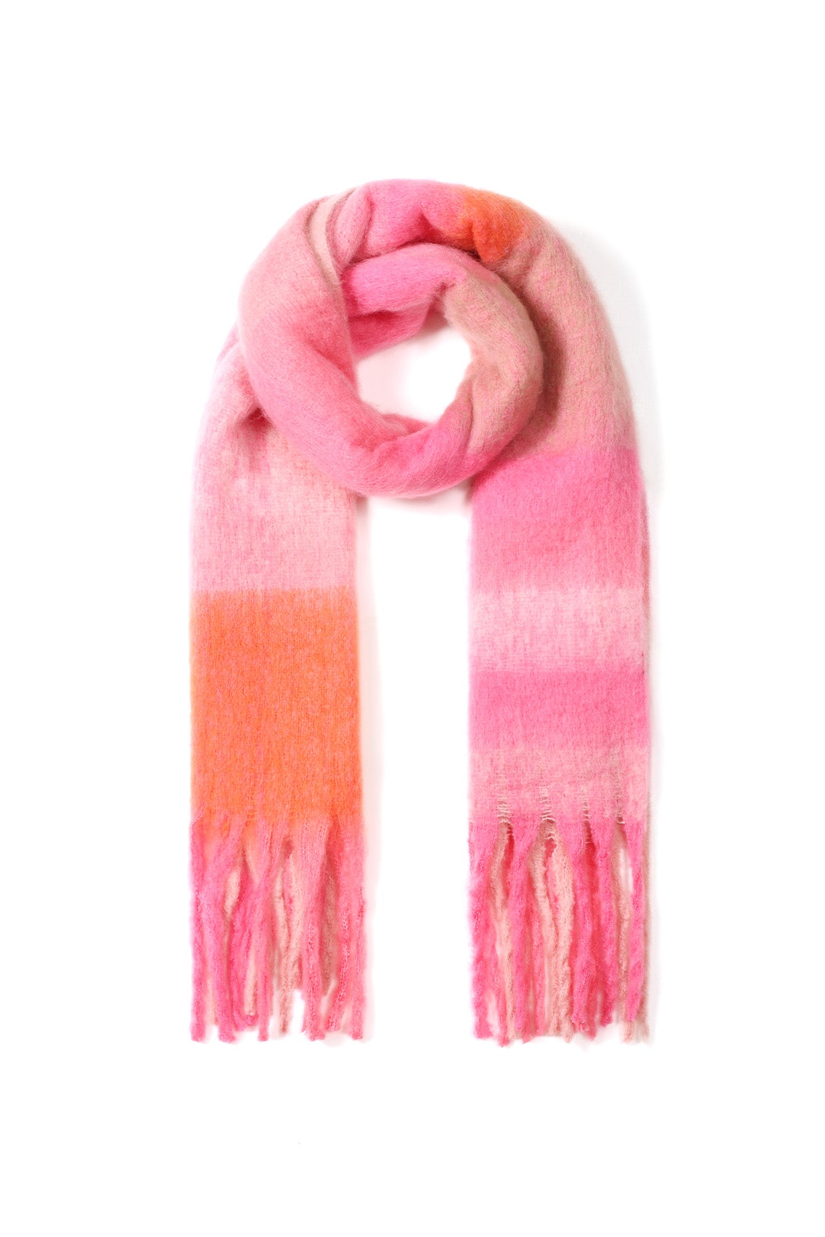 Kuscheliger Schal mit Karomuster in Pink-Orange mit Fransen, 50x180cm