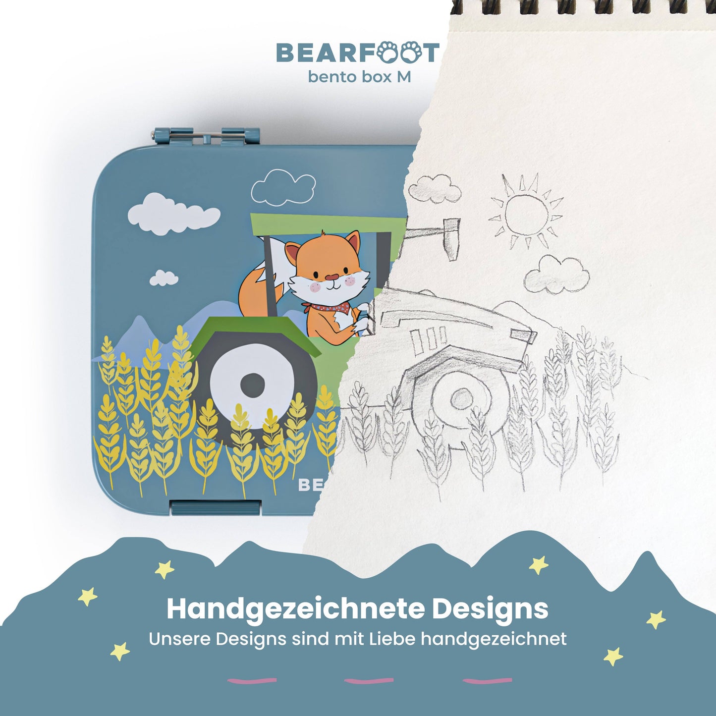 Bentobox-Brotdose mit Traktor-Motiv und Fächern