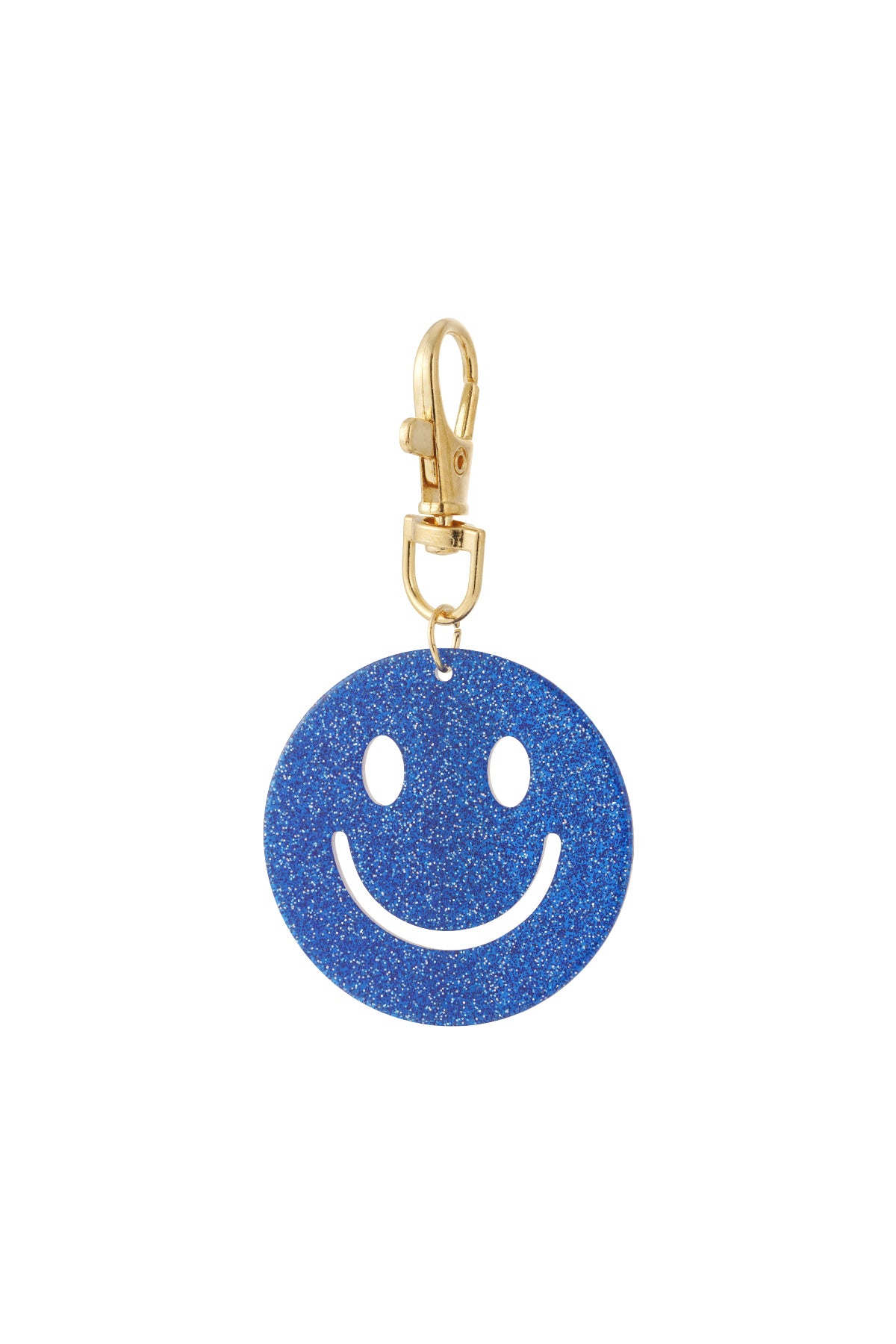 "Keep Smiling" Glitzer-Schlüsselanhänger mit Smiley, verschiedene Farben – Blau