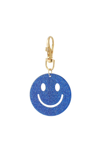 "Keep Smiling" Glitzer-Schlüsselanhänger mit Smiley, verschiedene Farben – Blau