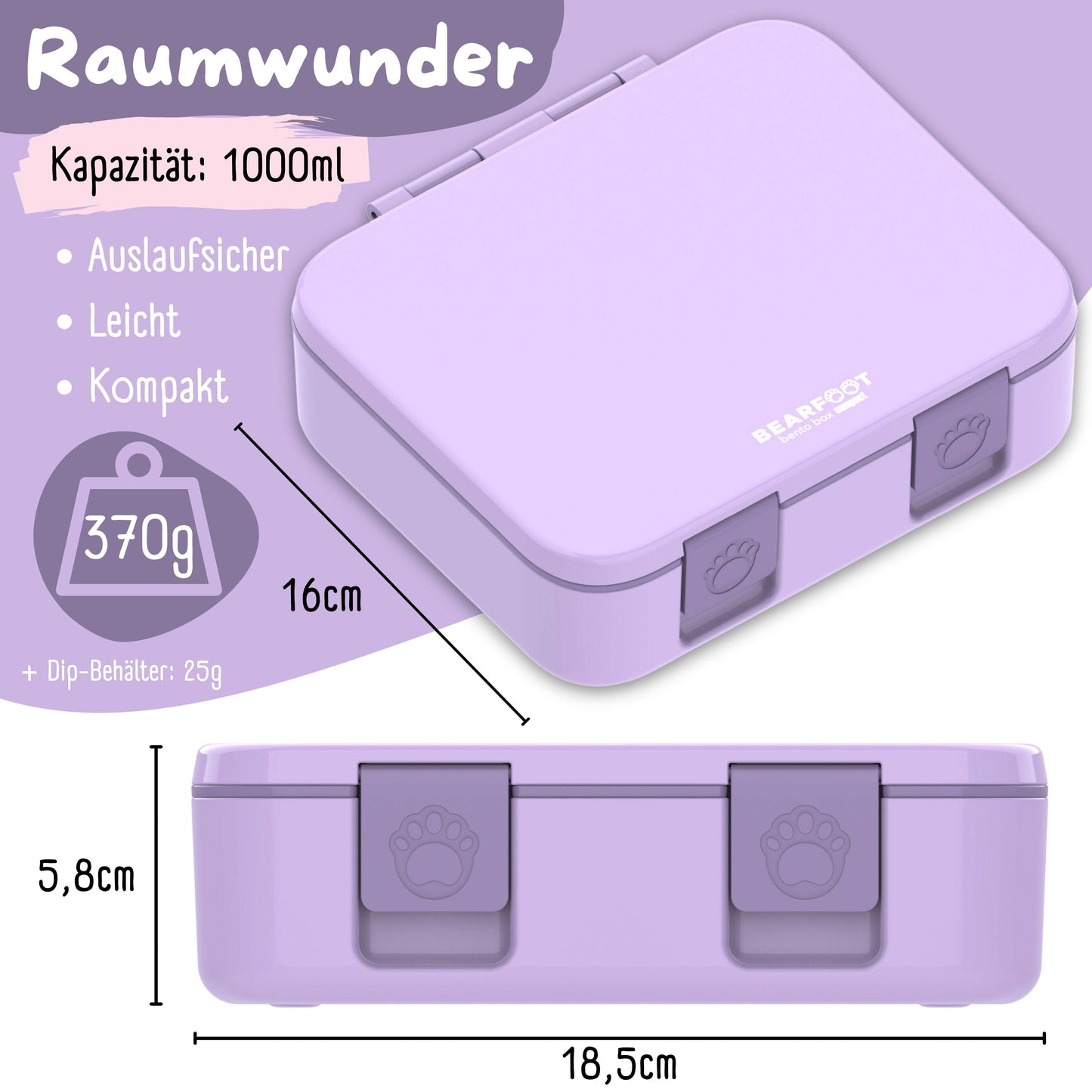 Lila Brotdose mit Fächern, leicht & auslaufsicher