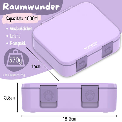 Lila Brotdose mit Fächern, leicht & auslaufsicher