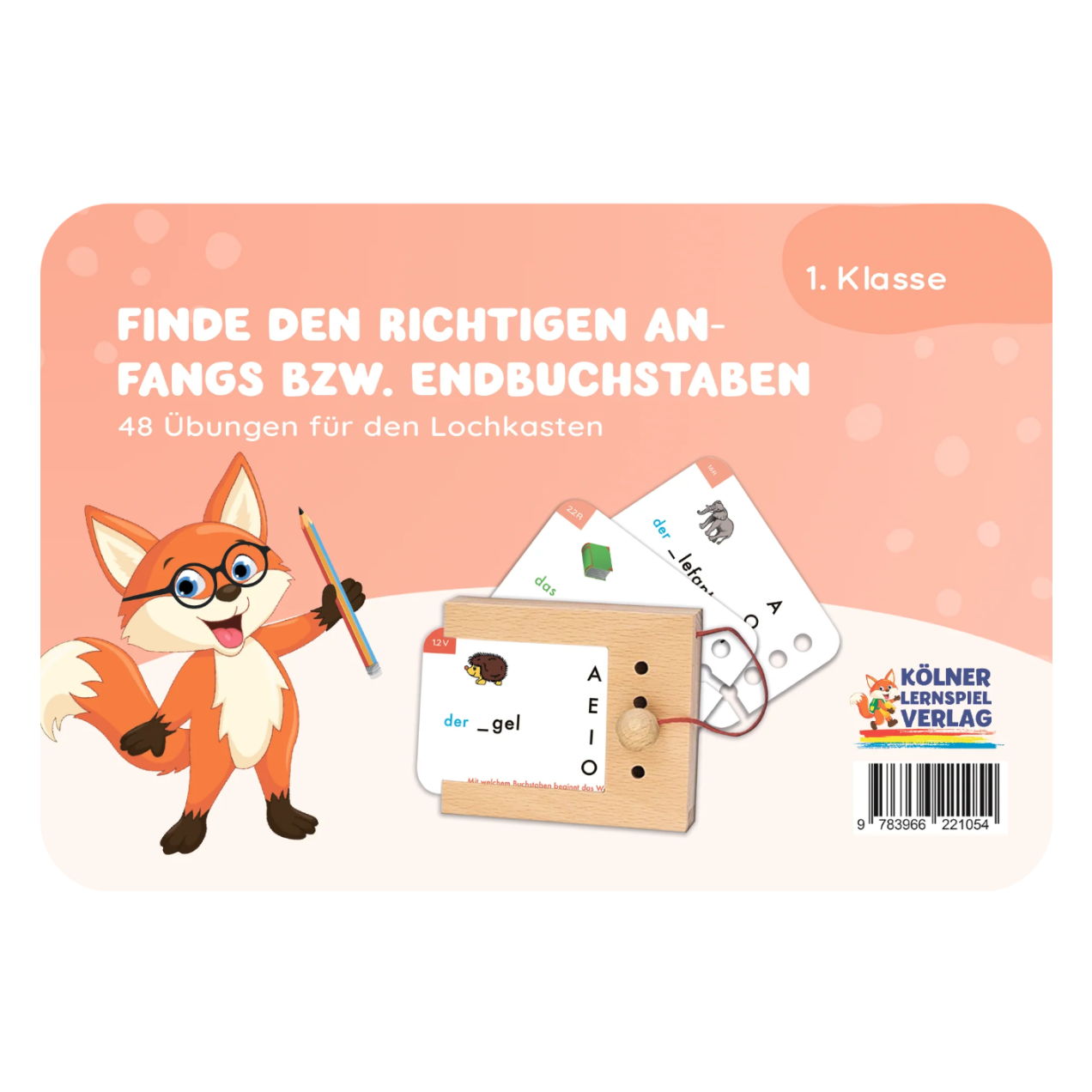 Kartensatz "Finde den Anfangs- und Endbuchstaben" für den Lochkasten (1. Klasse)