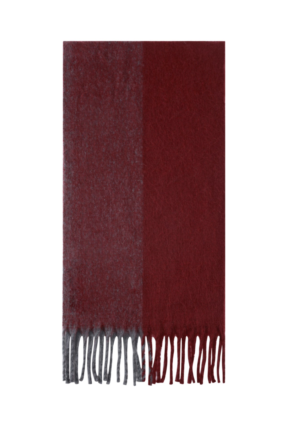 Kuscheliger zweifarbiger Schal in Bordeaux mit Fransen, 50x185cm