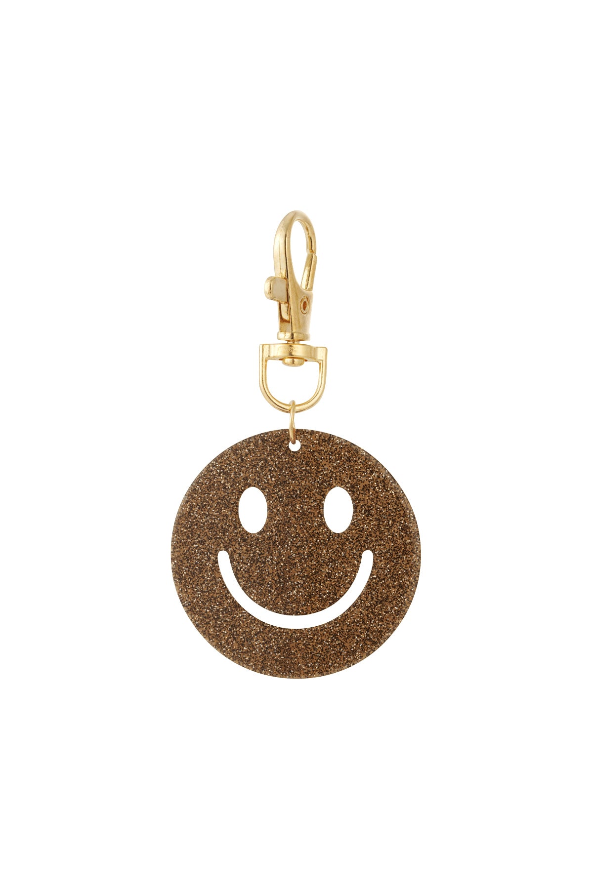"Keep Smiling" Glitzer-Schlüsselanhänger mit Smiley, verschiedene Farben – Braun