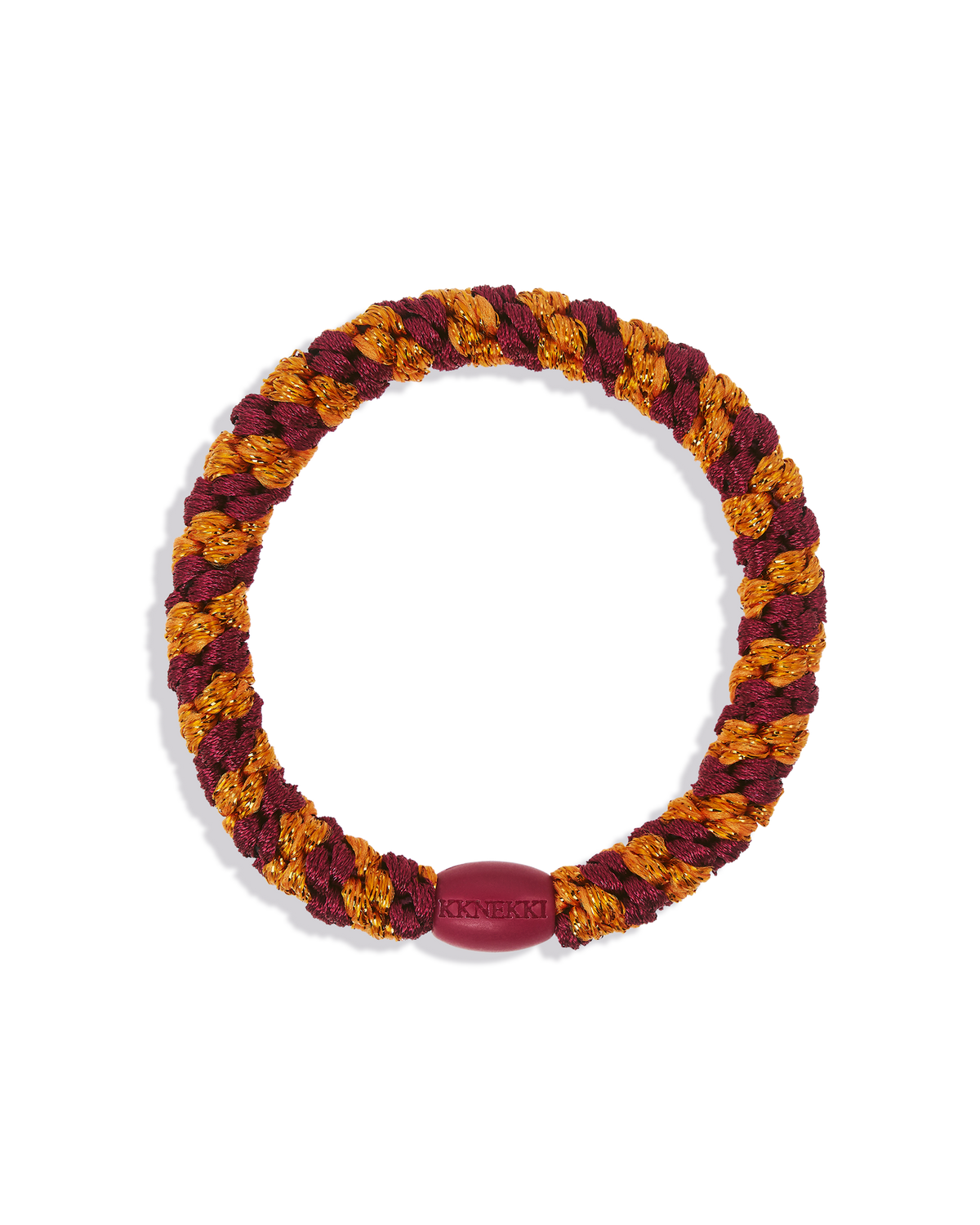 Kknekki Haargummi Bordeaux Orange Glitter Stripe in bordeaux/orange mit Glitzerstreifen – geflochtenes Spiral-Haargummi für Kinder und Erwachsene
