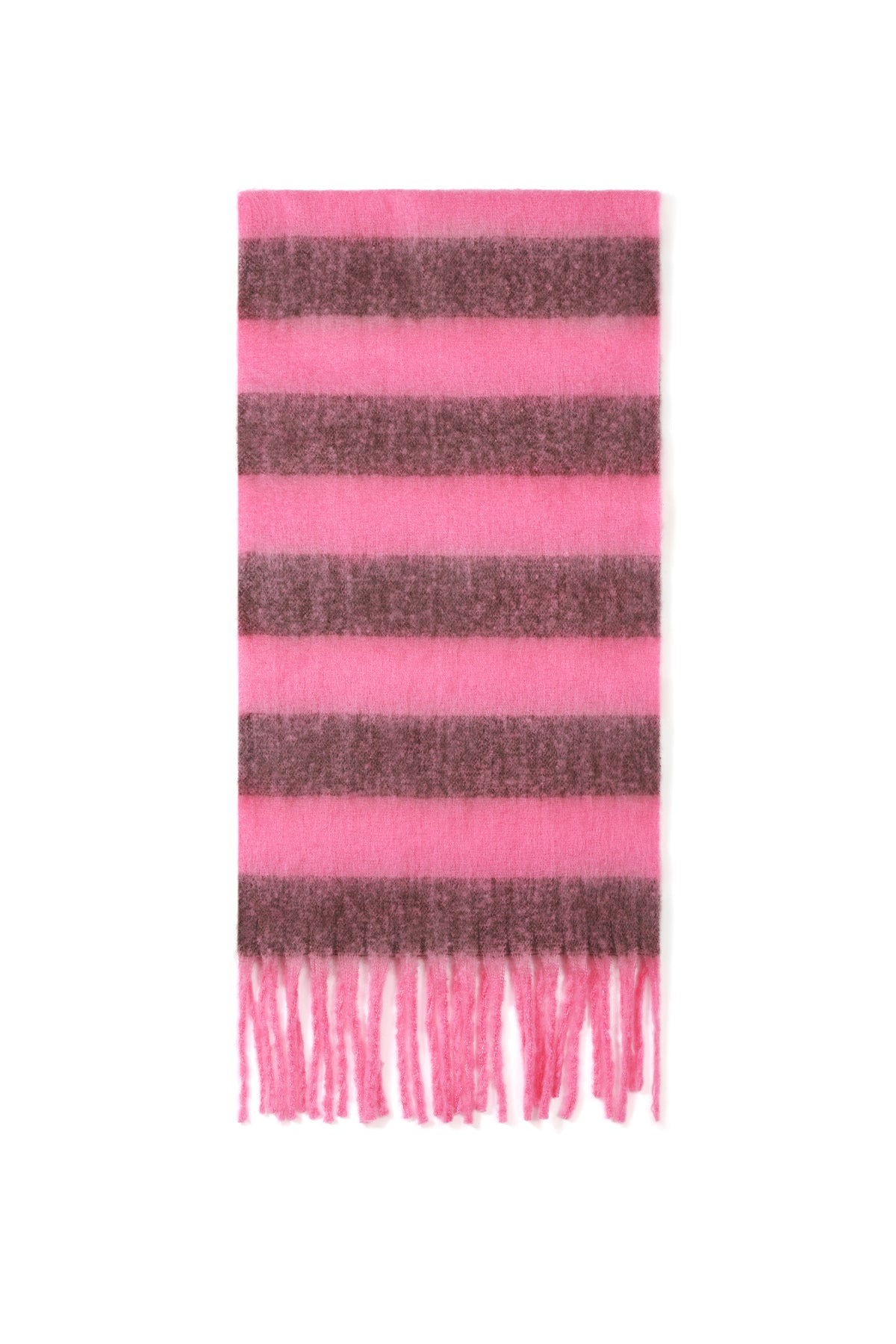 Kuscheliger Streifenschal in Pink-Braun mit Fransen, 50x180cm