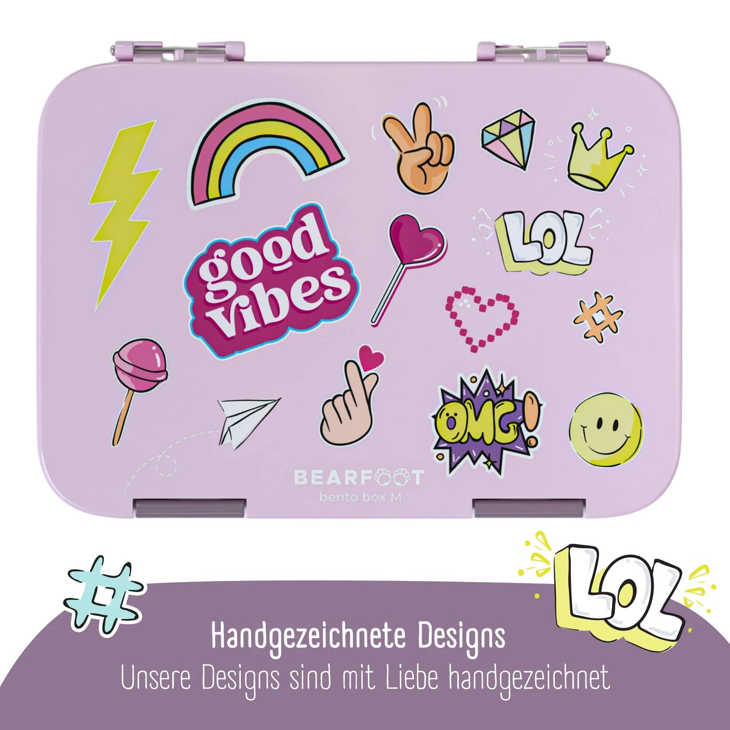 Bentobox-Brotdose mit "Good Vibes"-Motiv und Fächern
