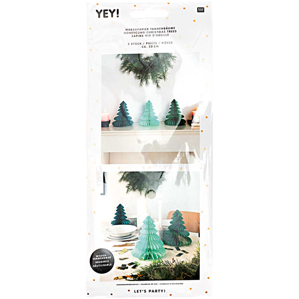 Wabenpapier Tannebäume als Dekoration für Weihnachten, 3er Set