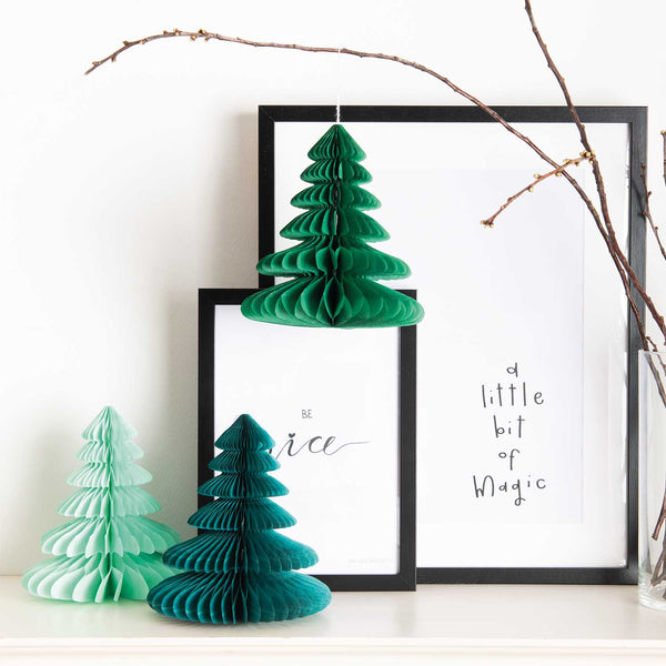 Wabenpapier Tannebäume als Dekoration für Weihnachten, 3er Set