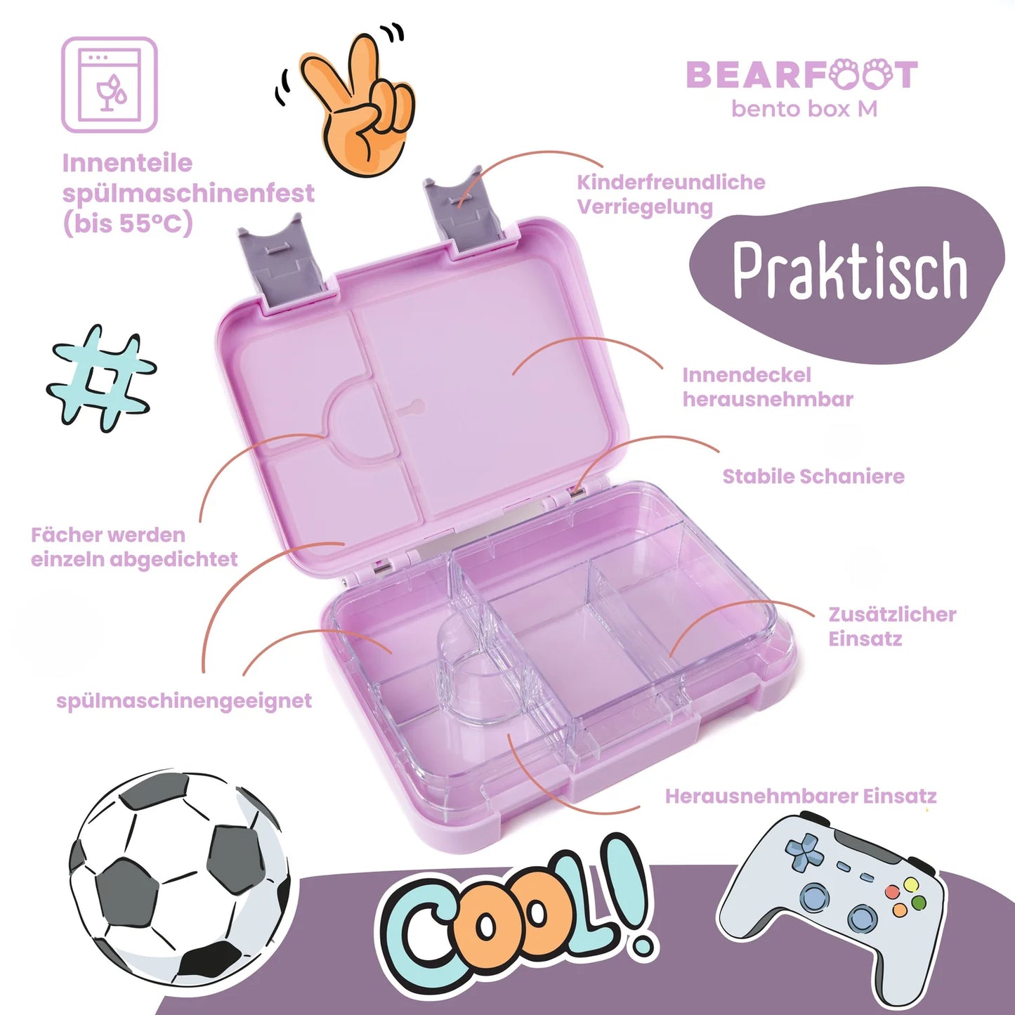 Bentobox-Brotdose mit "Good Vibes"-Motiv und Fächern