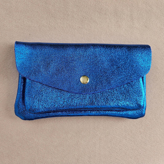 Große Royal Marais Leder-Geldbörse in Royalblau mit Metallic-Finish