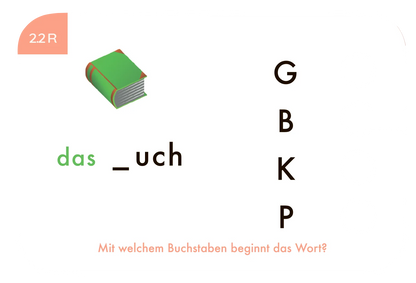 Kartensatz "Finde den Anfangs- und Endbuchstaben" für den Lochkasten (1. Klasse)