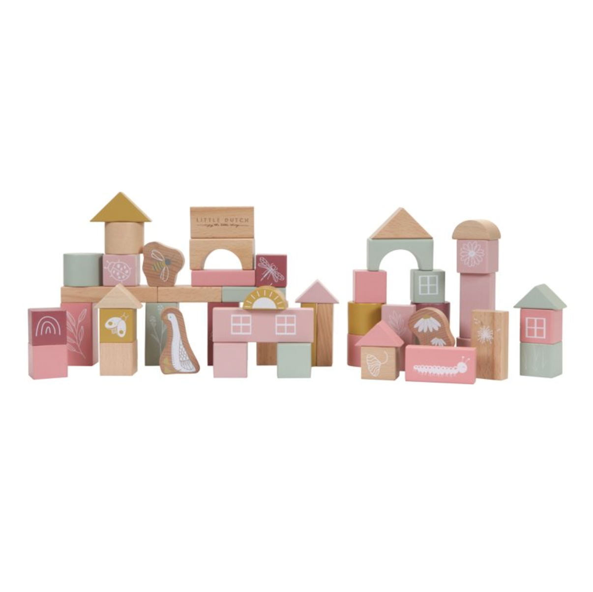 Rosa Bausteine-Set aus Holz im Eimer von Little Dutch