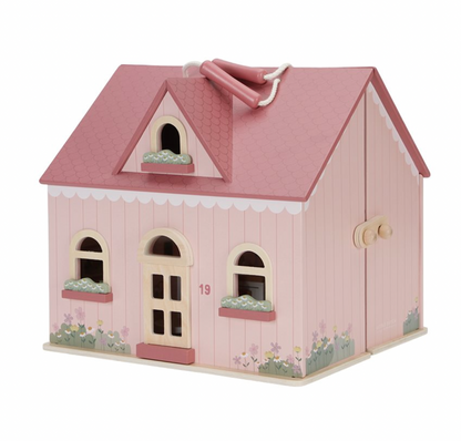 Tragbares rosa Puppenhaus aus Holz mit Zubehör von Little Dutch