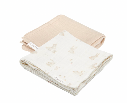 Beige Musselintücher mit Hasenmotiv von Little Dutch, 2er Set