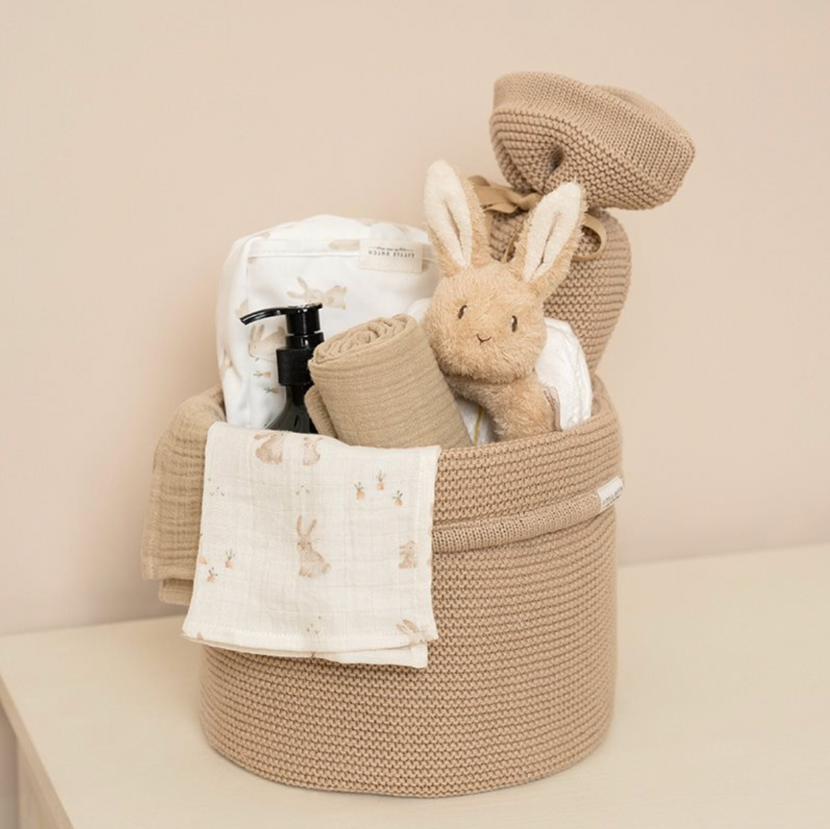 Beige Musselintücher mit Hasenmotiv von Little Dutch, 2er Set