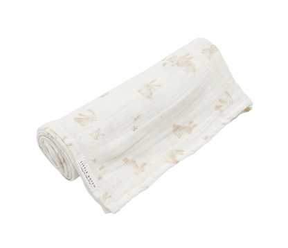 Beige Musselintücher mit Hasenmotiv von Little Dutch, 2er Set