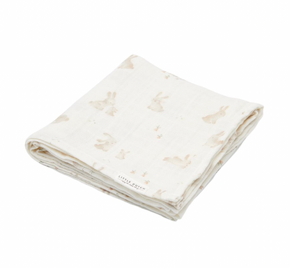Beige Musselintücher mit Hasenmotiv von Little Dutch, 2er Set