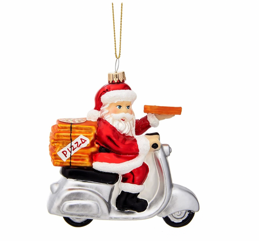 Weihnachtsbaumanhänger "Santa auf Motorroller mit Pizza" von Sass & Belle