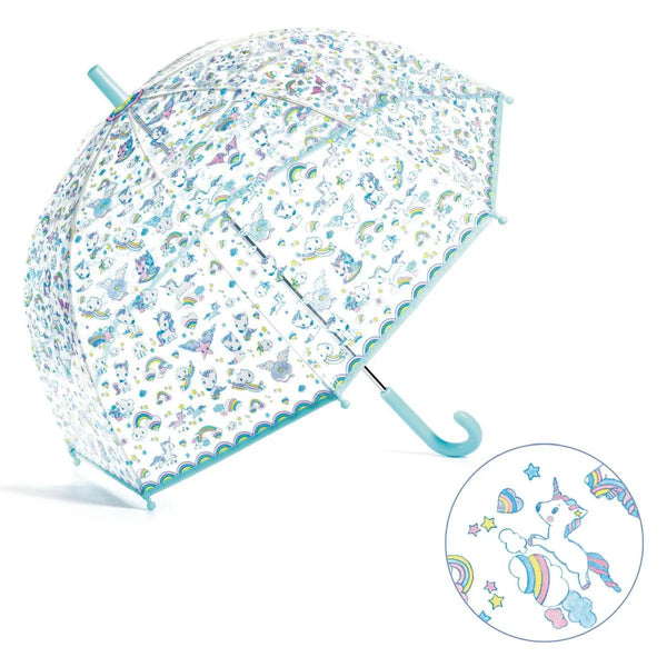 Durchsichtiger Regenschirm mit Einhorn-Motiv für Kinder