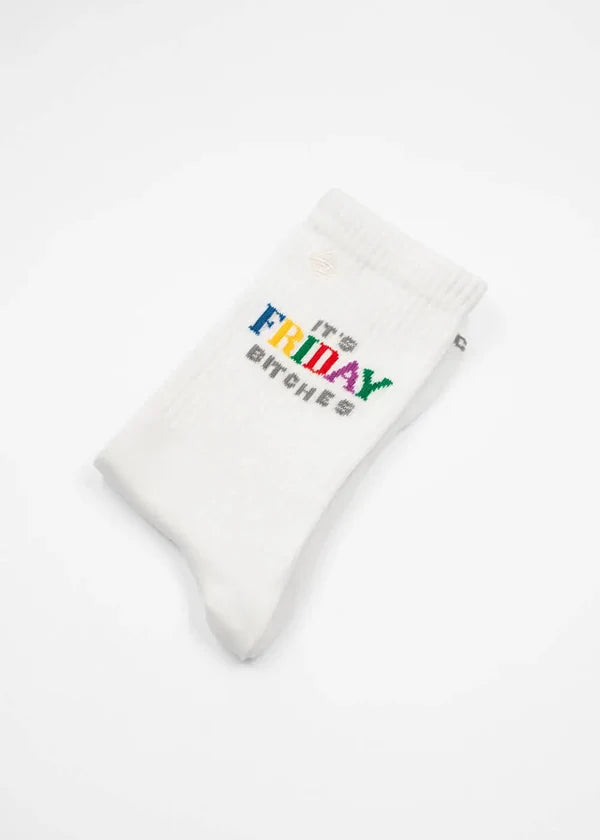"It´s Friday" - weiße Tennissocken von J. Clay für Frauen und Männer