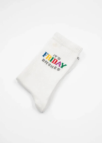 "It´s Friday" - weiße Tennissocken von J. Clay für Frauen und Männer