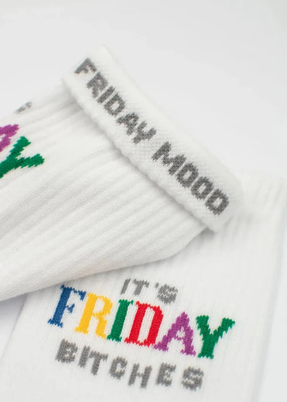 "It´s Friday" - weiße Tennissocken von J. Clay für Frauen und Männer