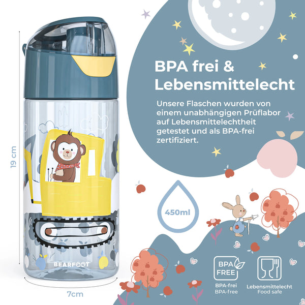 Auslaufsichere Trinkflasche mit Bagger-Motiv für Kinder