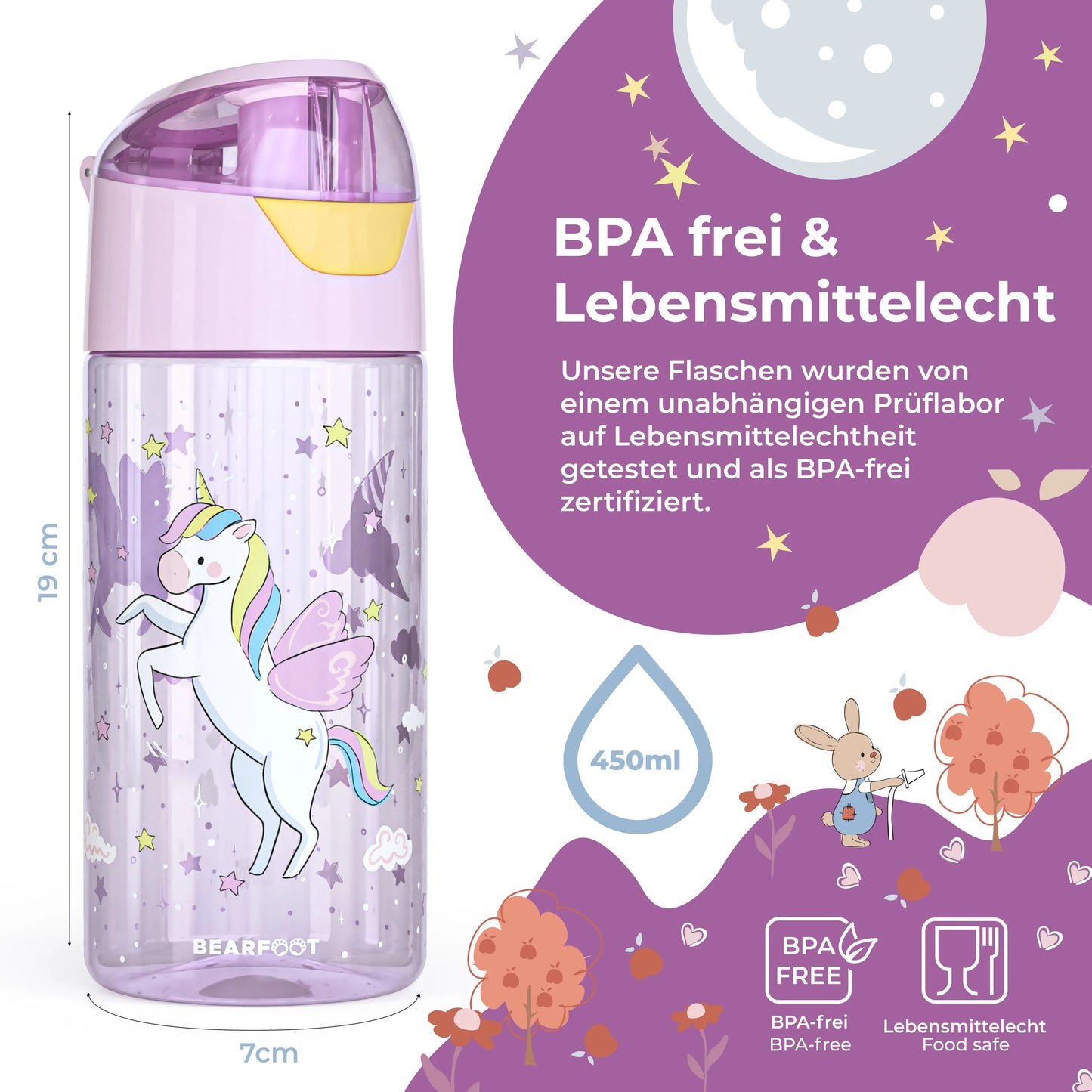 Auslaufsichere Trinkflasche mit Einhorn-Motiv für Kinder