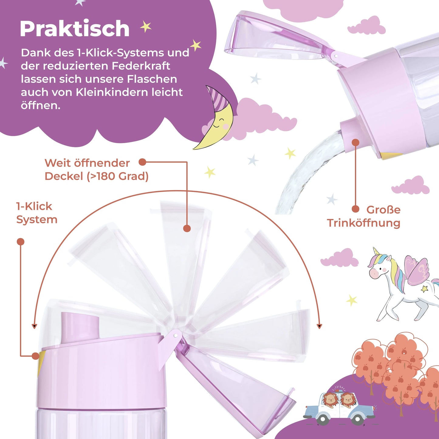 Auslaufsichere Trinkflasche mit Einhorn-Motiv für Kinder