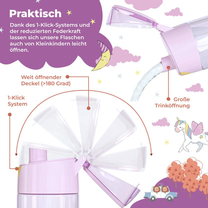 Auslaufsichere Trinkflasche mit Einhorn-Motiv für Kinder
