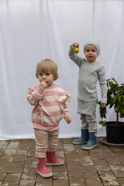 Rosa/weiß gestreifter Pullover mit Rüschen von Petit Piao, Größe 68-122