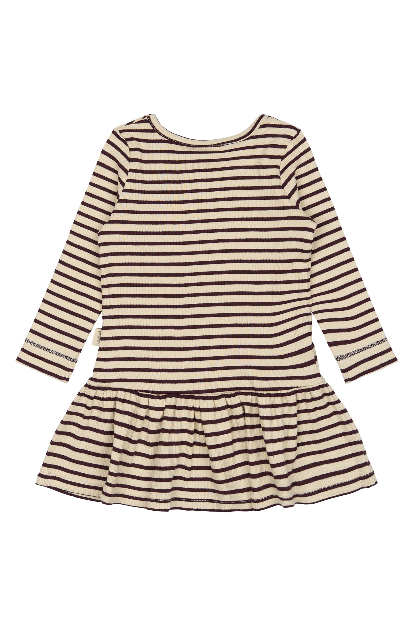 Das Dunkelrot/weiß gestreifte Kleid von Petit Piao ist ein tolles Herbstkleid mit langen Ärmeln. Erhältlich von Größe 74-122.