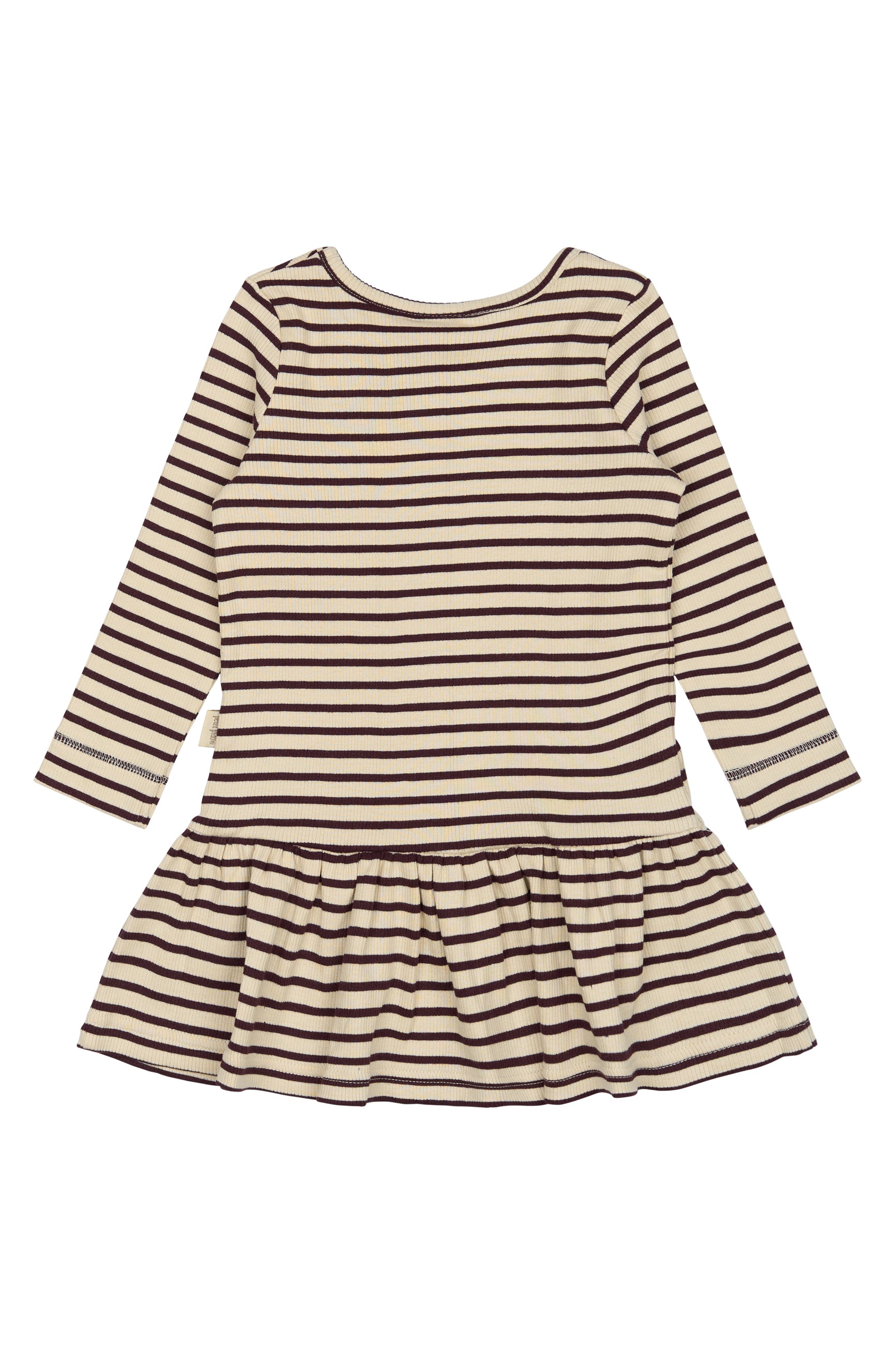Das Dunkelrot/weiß gestreifte Kleid von Petit Piao ist ein tolles Herbstkleid mit langen Ärmeln. Erhältlich von Größe 74-122.
