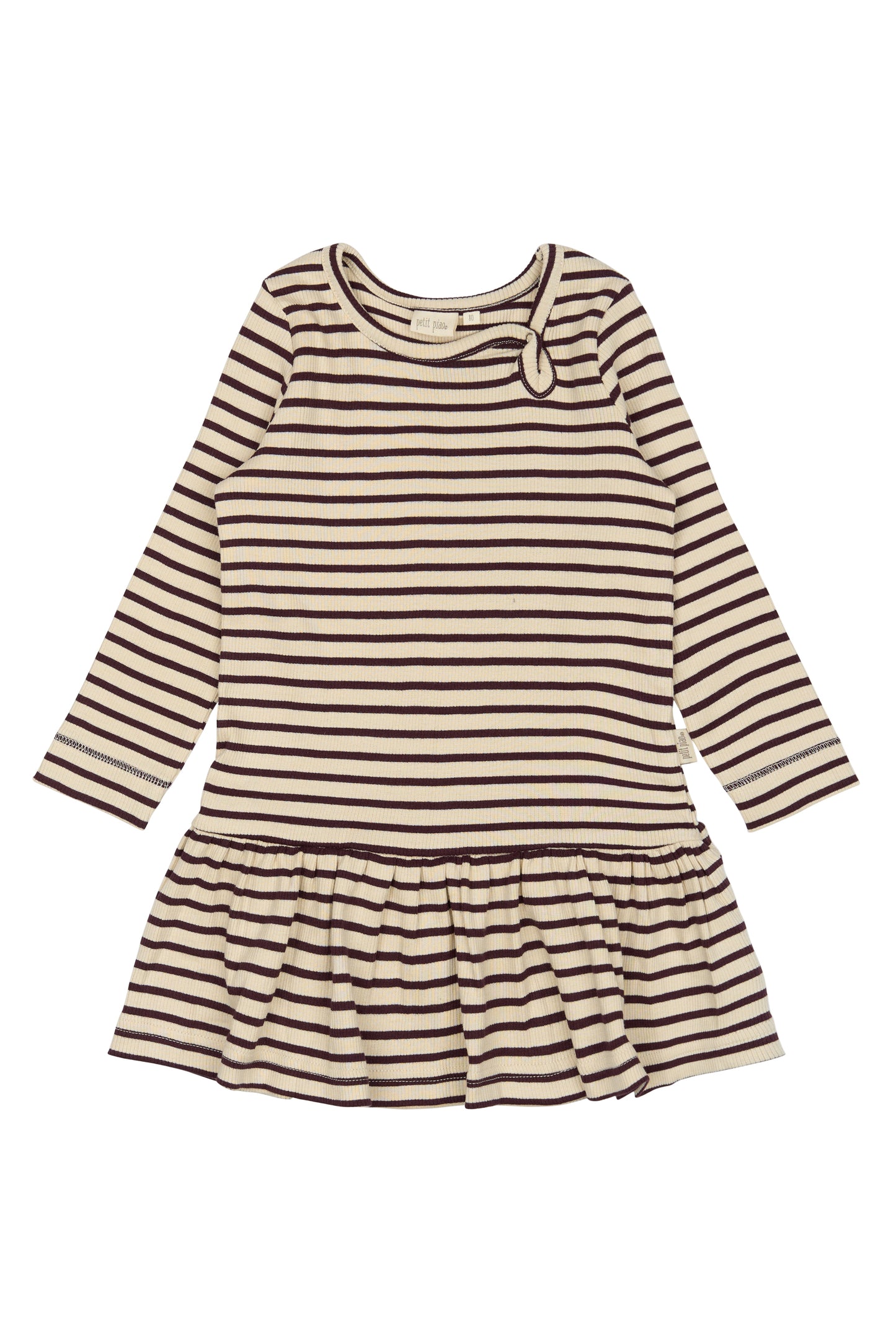 Das Dunkelrot/weiß gestreifte Kleid von Petit Piao ist ein tolles Herbstkleid mit langen Ärmeln. Erhältlich von Größe 74-122.