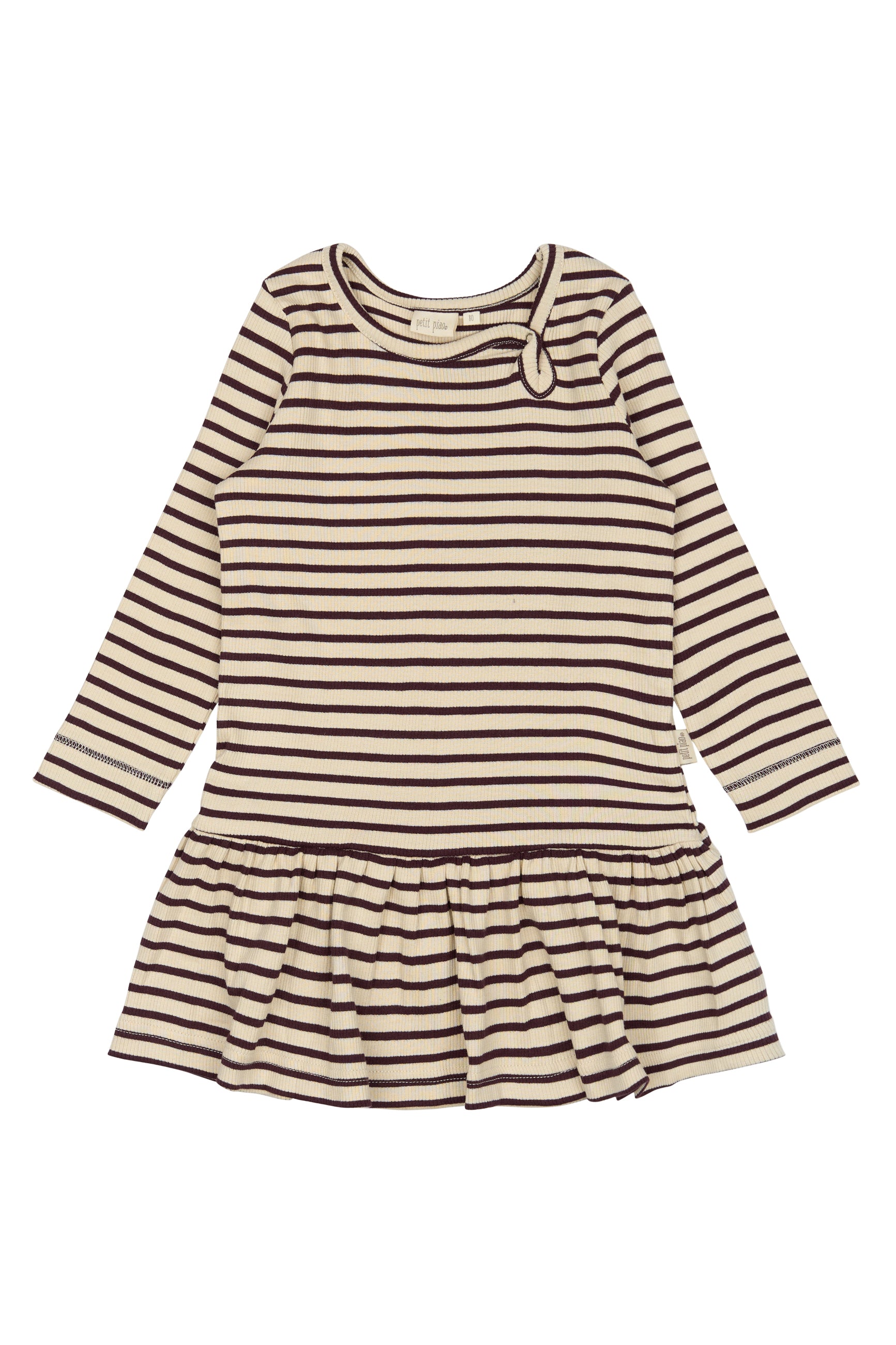 Das Dunkelrot/weiß gestreifte Kleid von Petit Piao ist ein tolles Herbstkleid mit langen Ärmeln. Erhältlich von Größe 74-122.